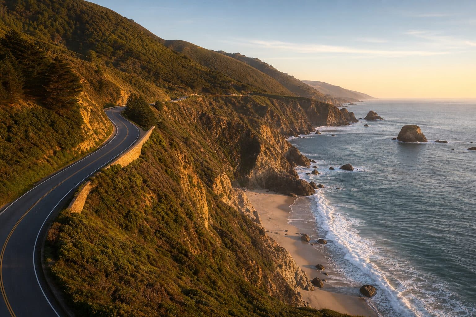 California road trip route map along Highway 1 from San Francisco to Los Angeles